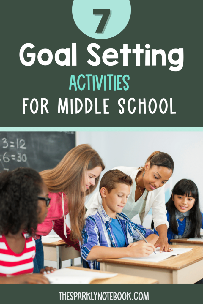 Pin Image - 7 Goal Setting Activities for Middle School

student working with teacher; desk; activity; middle school