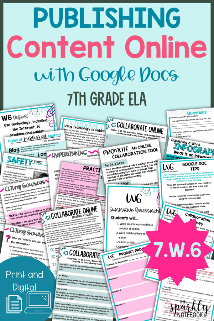 Pin Image - Publishing Content Online with Google Docs 7th Grade ELA
