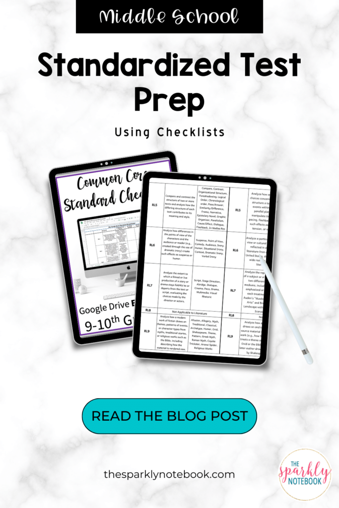 Pin Image - Test Prep Checklist and Rubric 
Text states "Middle School Standardized Test Prep Using Checklists. Read the Blog Post"
