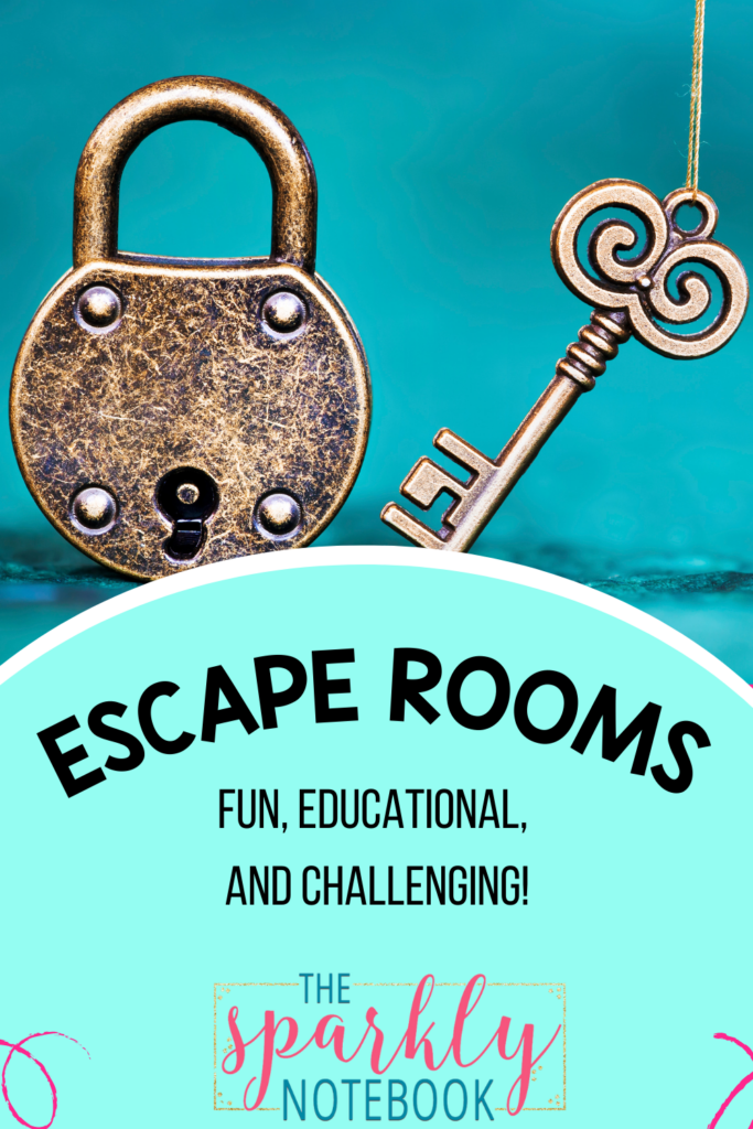 Pin Image - lock and key
Text says, " Escape Room - Fun, educational, and challenging!"