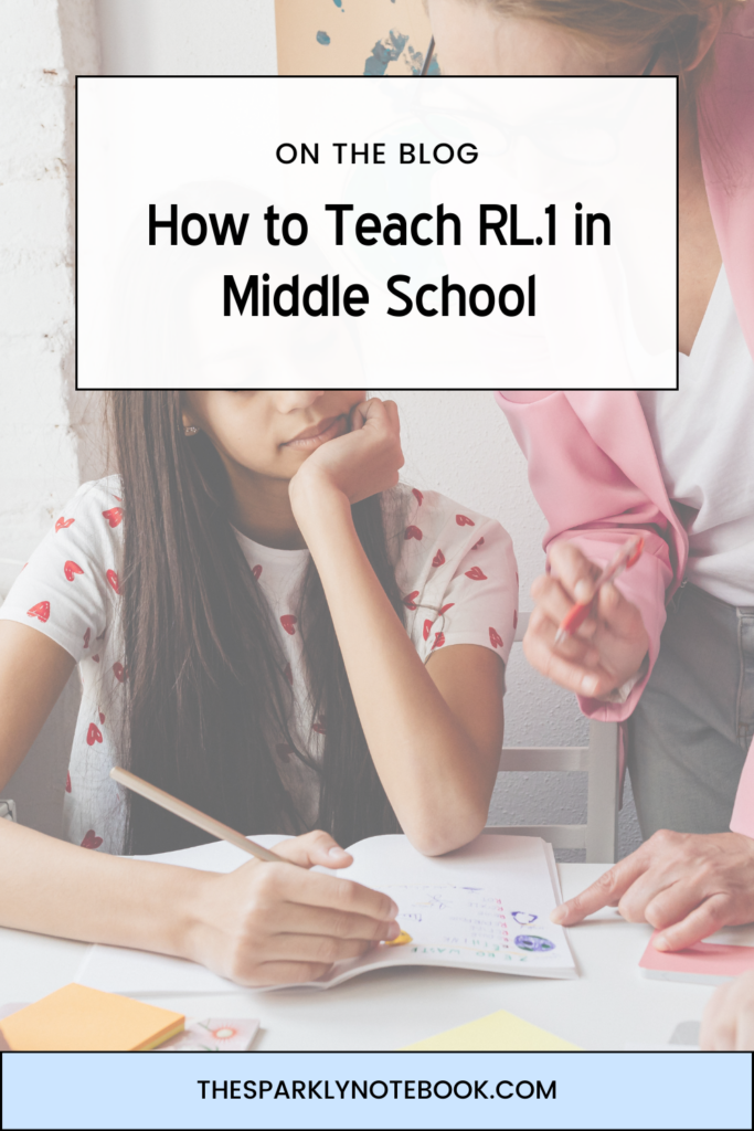 Pin Image - teacher helping a student with homework
Text reads, "On the Blog - How to Teach RL.1 in Middle School
