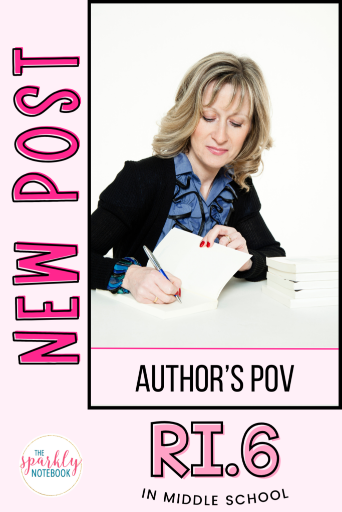 Pin Image - an author signing a book
Text reads, "New Post: Author's POV - RI6 in Middle School"