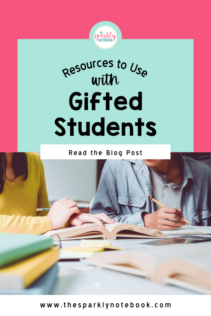 Pin Image of a middle school teacher working with a student.
Text reads, "Resources to use with gifted students."