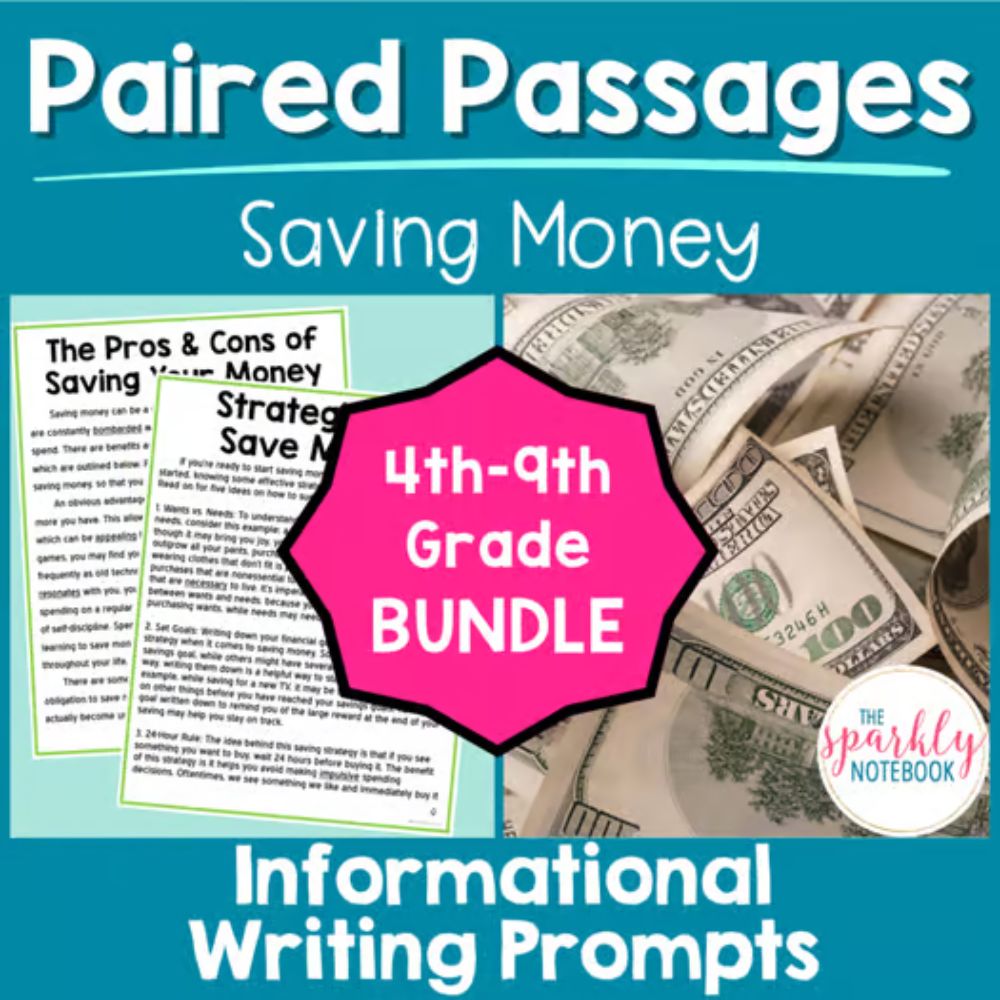 Paired Passage: Saving Money (4th-9th grade BUNDLE)